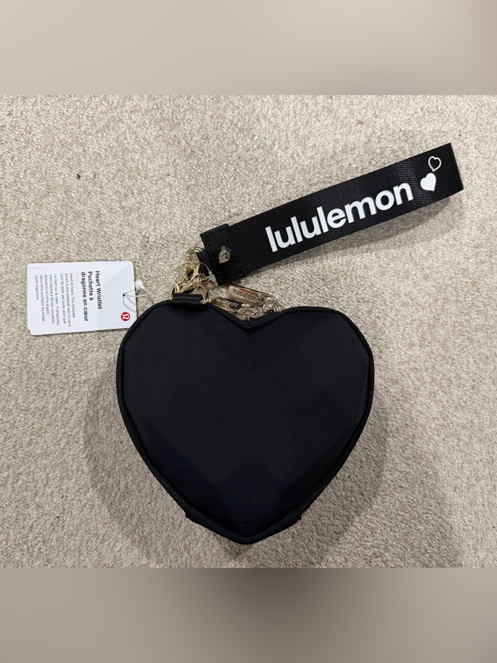 Lululemon Black Heart Wristlet with Logo Strap NWT